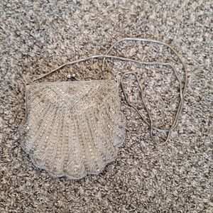 Silver Beaded Shell Purse